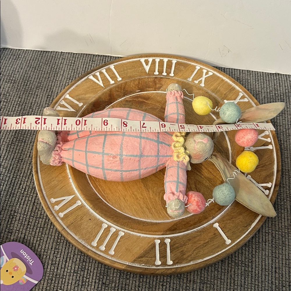 ❌LAST CALL❌ Pink Pastel Bunny clown Figurine with Pom-Pom Garland vintage vibe - Picture 9 of 10